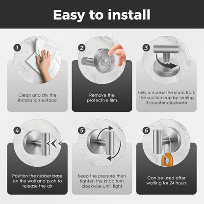 Skiennix Shower Hooks - No-Drill Removable & Reusable Towel Hooks - Heavy Duty Suction Cups - 4 Pack (Silver)