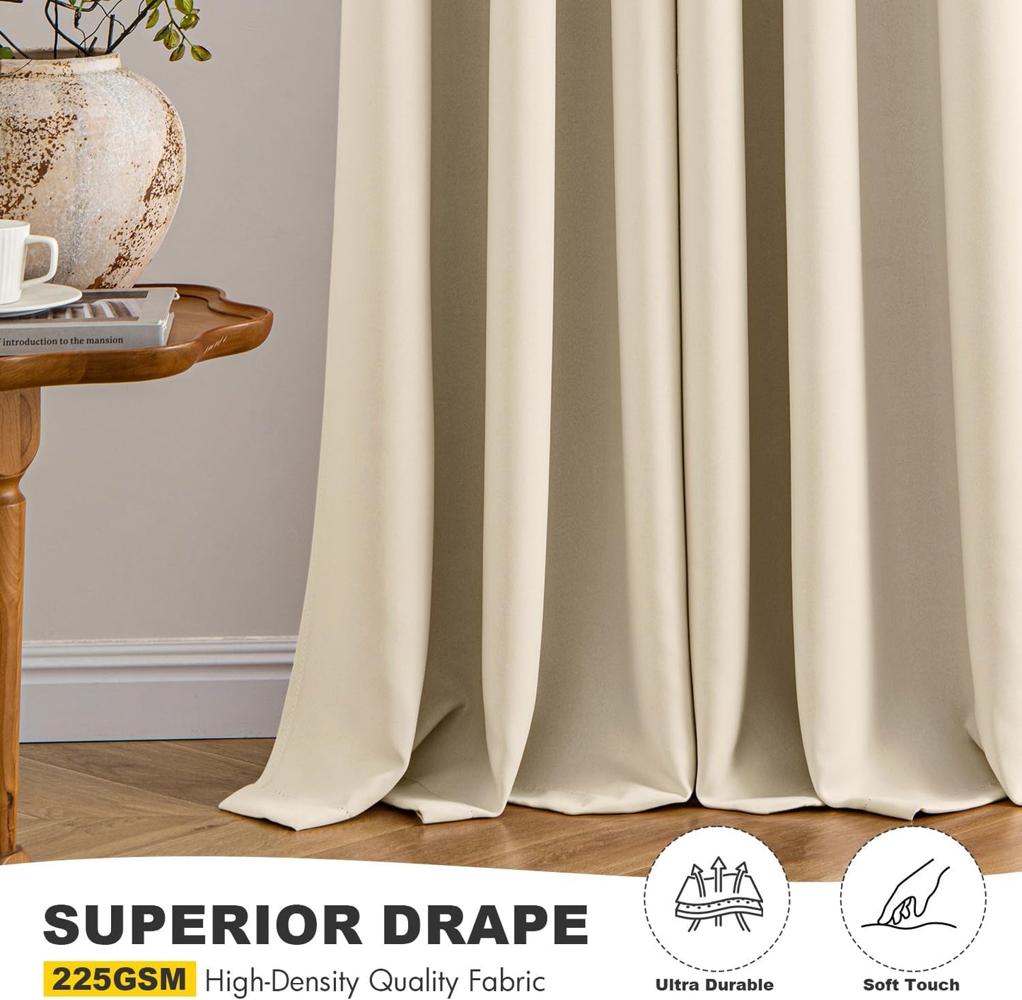 MIULEE Short Curtains - Cream Beige Blackout Thermal Insulated Drapes for Kitchen & Bathroom | 40" x 36" (2 Panels)