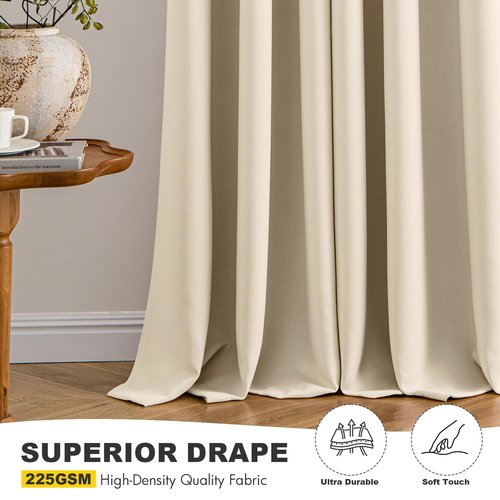MIULEE Cream Beige Blackout Curtains for Bedroom Living Room 90 Inches Long 2 panels, Thermal Insulated Room Darkening Drapes Solid Grommet Top Noise Reducing Light Blocking Window Curtains 40x90 Inch