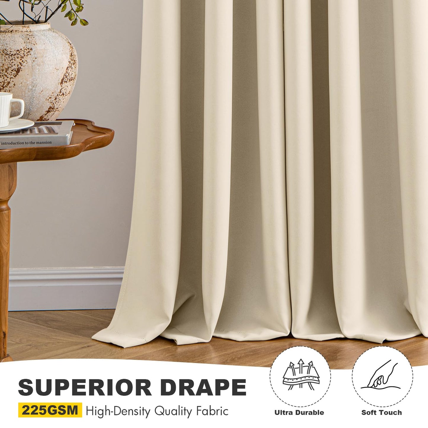 MIULEE Cream Beige Blackout Curtains for Bedroom Living Room 84 Inches Long 2 Panels, Thermal Insulated Room Darkening Drapes Solid Grommet Noise Reduction Light Blocking Window Treatments 50x84 Inch