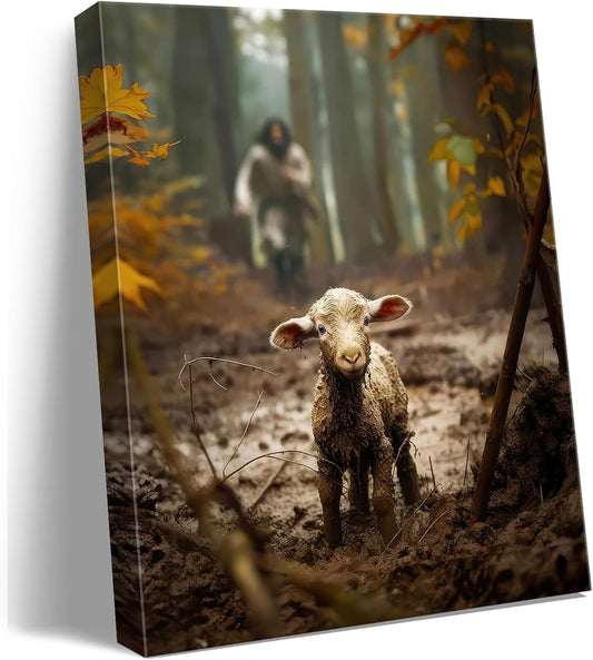 Regine Switzerland Christian Wall Art - Jesus Running After Lost Lamb Canvas Print | Prayer Room Decor