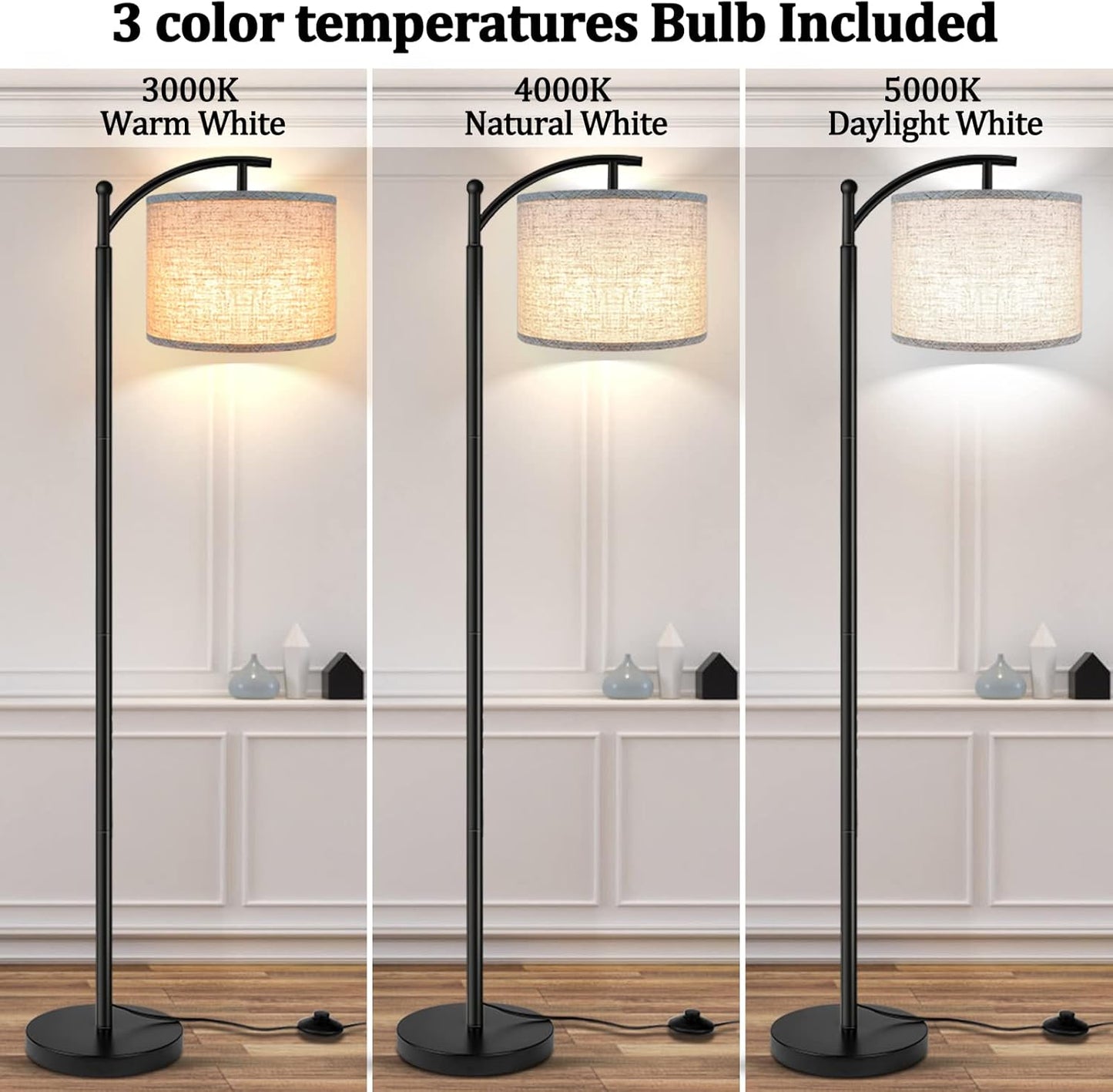 ROTTOGOON Floor Lamp - Tall Industrial Design with 3 Color Temperatures LED Bulb | Beige Shade Included