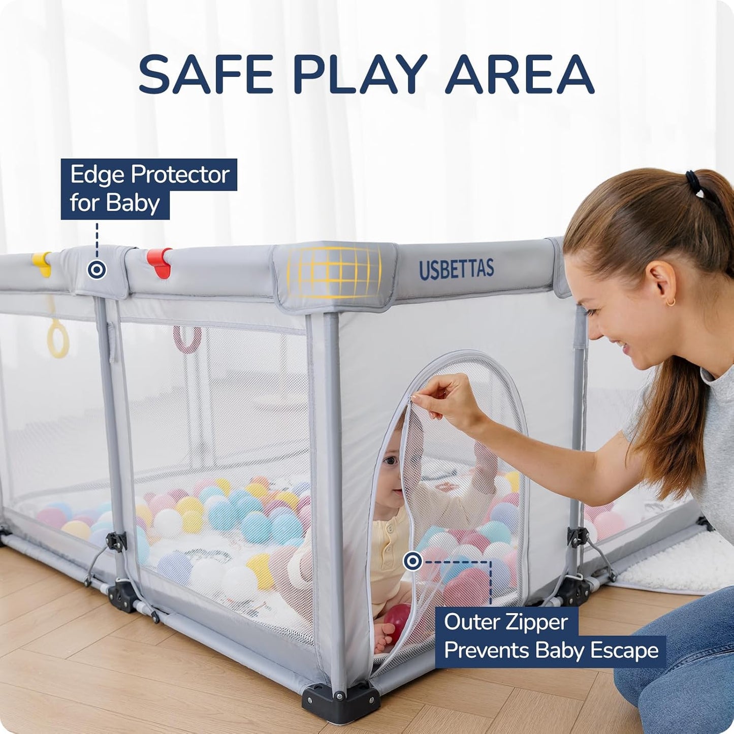 Skiennix Foldable Baby Playpen - Lightweight Portable Design with Quick 1-Minute Setup | 50"x50" Light Gray Safety Yard for Babies & Toddlers