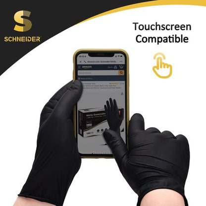 Schneider Nitrile Exam Gloves, Black, Medium, Box of 100, 5 Mil Thick Disposable Gloves, Powder Free, Latex Free, Non Rubber - for Medical, Cleaning & Cooking, Barbecue, Food Prep