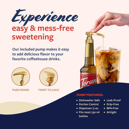 Torani Coffee Syrup, Classic Caramel Flavored Syrup for Drinks, Pump Included, 25.4 Fl Oz