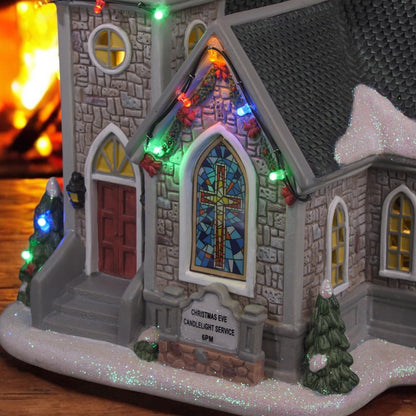 Regine Switzerland Corner Cathedral Porcelain Christmas Village - LED Lights & Festive Charm