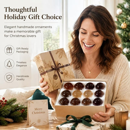 12pcs Old Money Christmas Ball Ornaments - Glass Baubles, Translucent (Variation: Translucent)