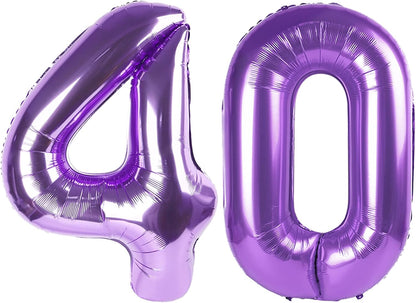 40 Inch Purple 40th Birthday Balloons - Large Foil Decorations for Men & Women Celebrations