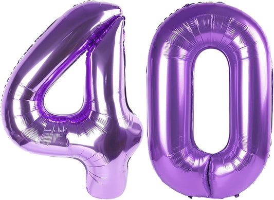 40 Inch Purple 40th Birthday Balloons - Large Foil Decorations for Men & Women Celebrations