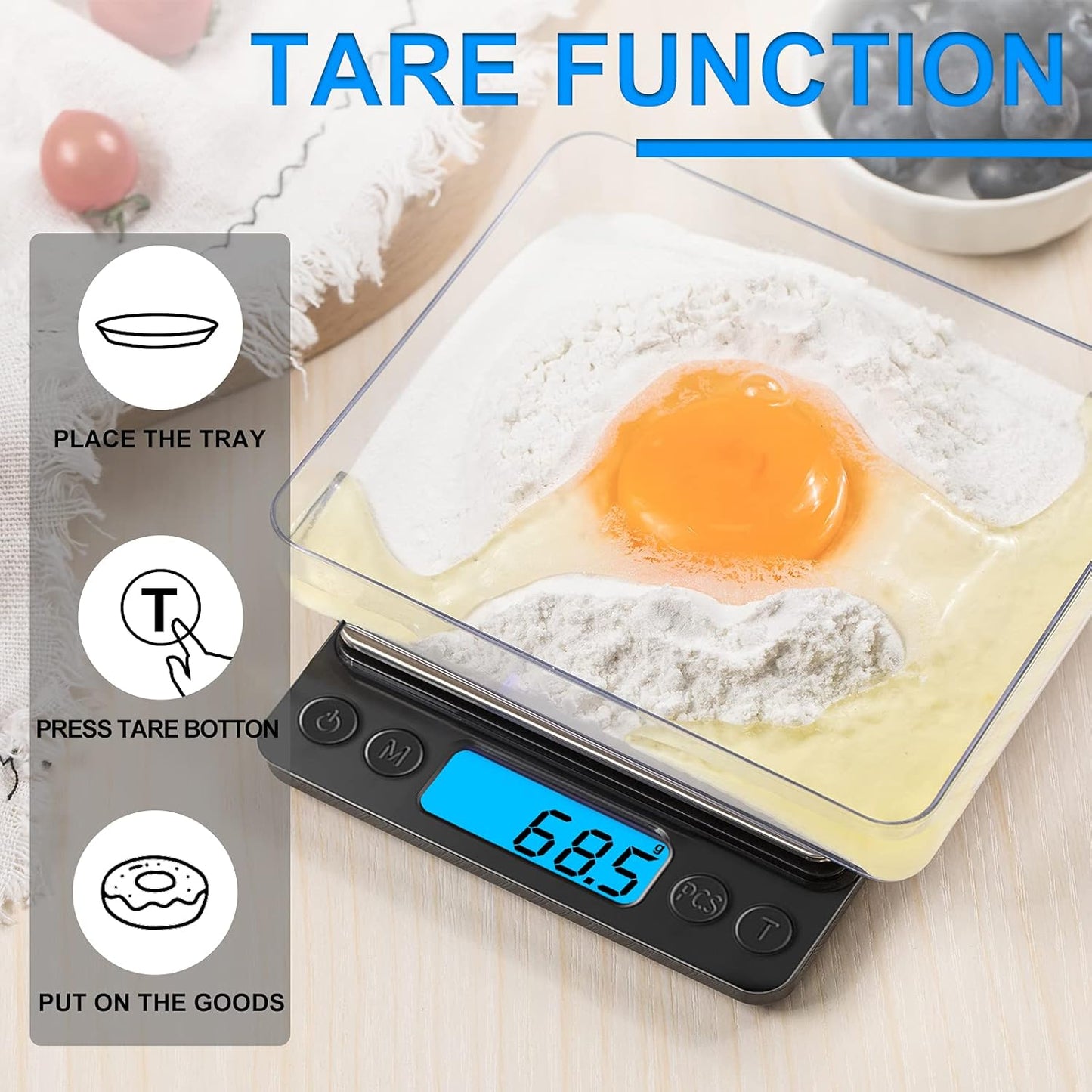 YONCON Digital Kitchen Scale - High Accuracy 3000g/0.1g Mini Pocket Scale with Tare Function & LCD Display