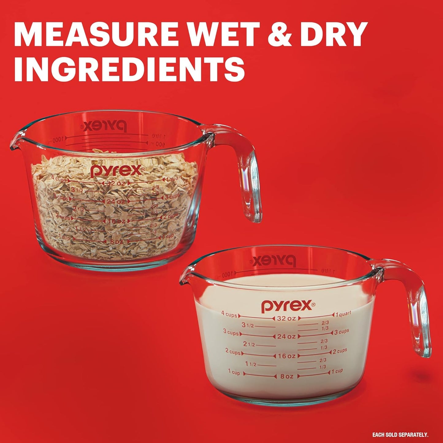 Pyrex 4-Cup Glass Measuring Cup - Dishwasher, Freezer & Microwave Safe Kitchen Essential