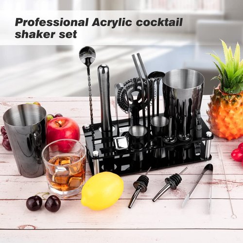 Cocktail Shaker Set, 23-Piece Boston Stainless Steel Bartender Kit with Acrylic Stand & Cocktail Recipes Booklet, Professional Bar Tools for Drink Mixing, Home, Bar, Party - Gold Rose
