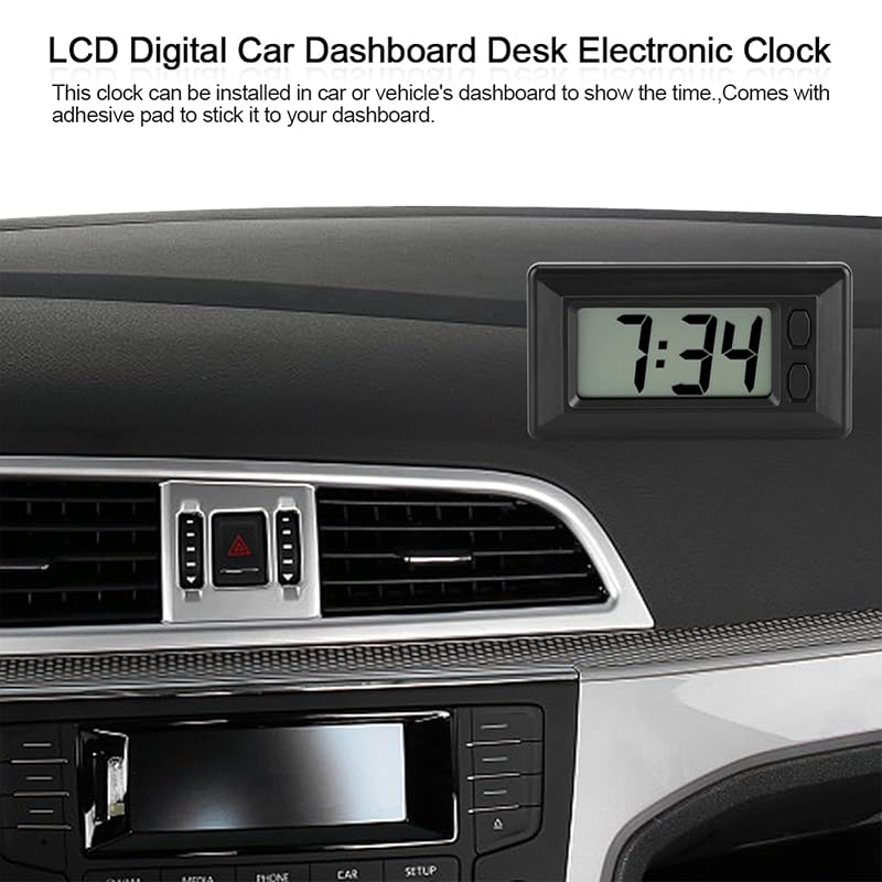 LCD Digital Clock with Time, Date & Calendar Display — Desk & Car Mount