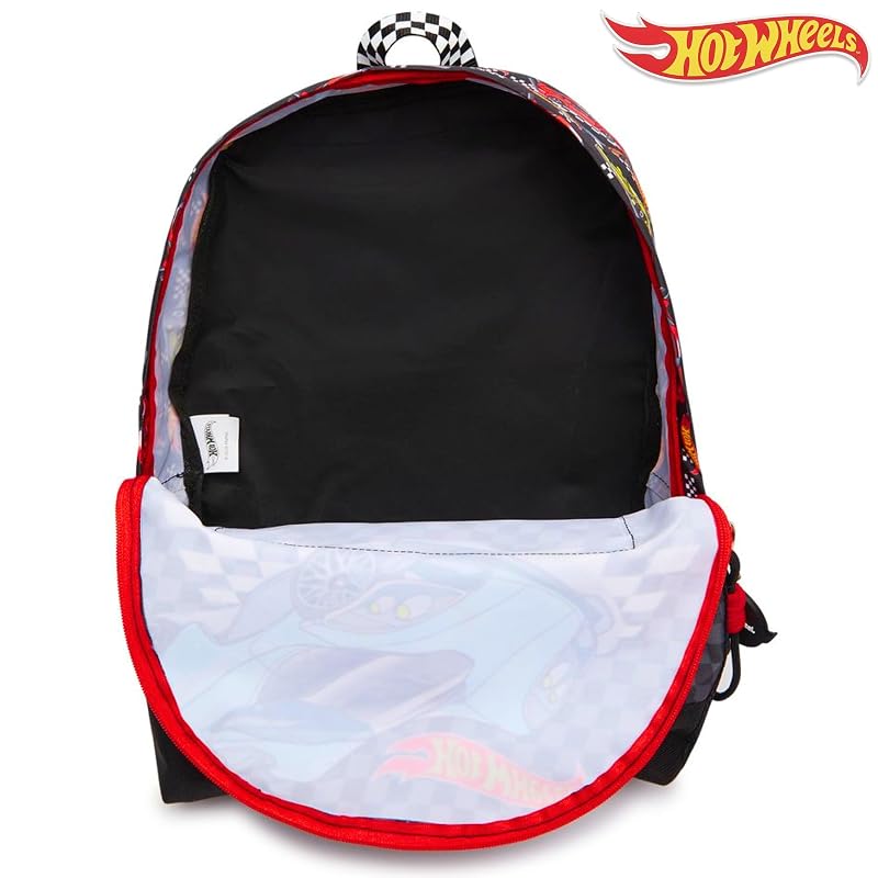 Hot Wheels Kids Backpack - Black, Large Car Theme with Drinks Holder