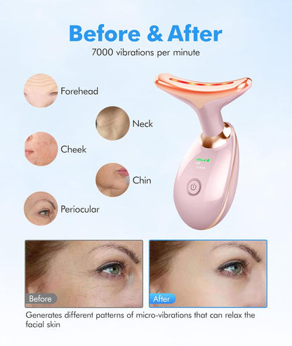 Skiennix Red Light Therapy Face Massager - 7 Color Tool for Wrinkles & Double Chin | Glossy Pink