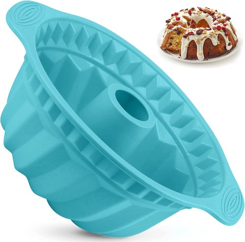 Kenond Silicone Fluted Pans - Non-Stick Baking Molds with Sturdy Handle | 9.5 Inch (Blue) for Cakes & Jello