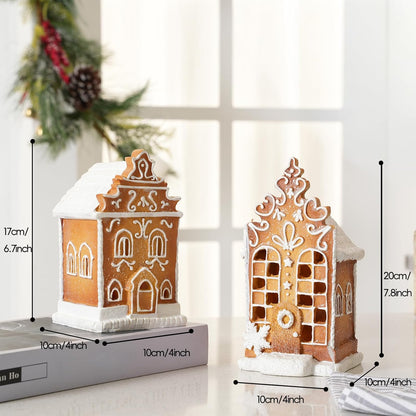 Skiennix Christmas Gingerbread Village House Figurines - Pre-Lit LED Table Decorations | 2-Piece Set