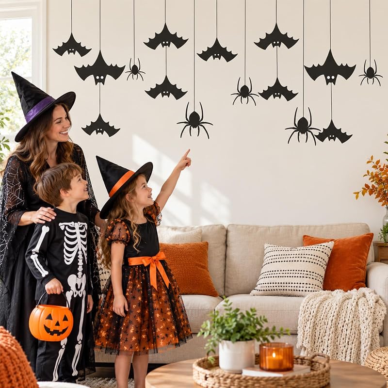 Halloween Wall Decals - Hanging Bat and Spider Silhouette Kit (Variation: Spider)