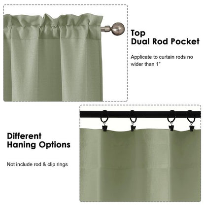 OWENIE Bob 2 Panels Sage Green Kitchen Curtains Sets for Windows 36 Inch Length, Faux Linen Textured Short Cafe Curtains Tiers for Kitchen, Rod Pocket Small Window Drapes for Bathroom, 30Wx36L Inch
