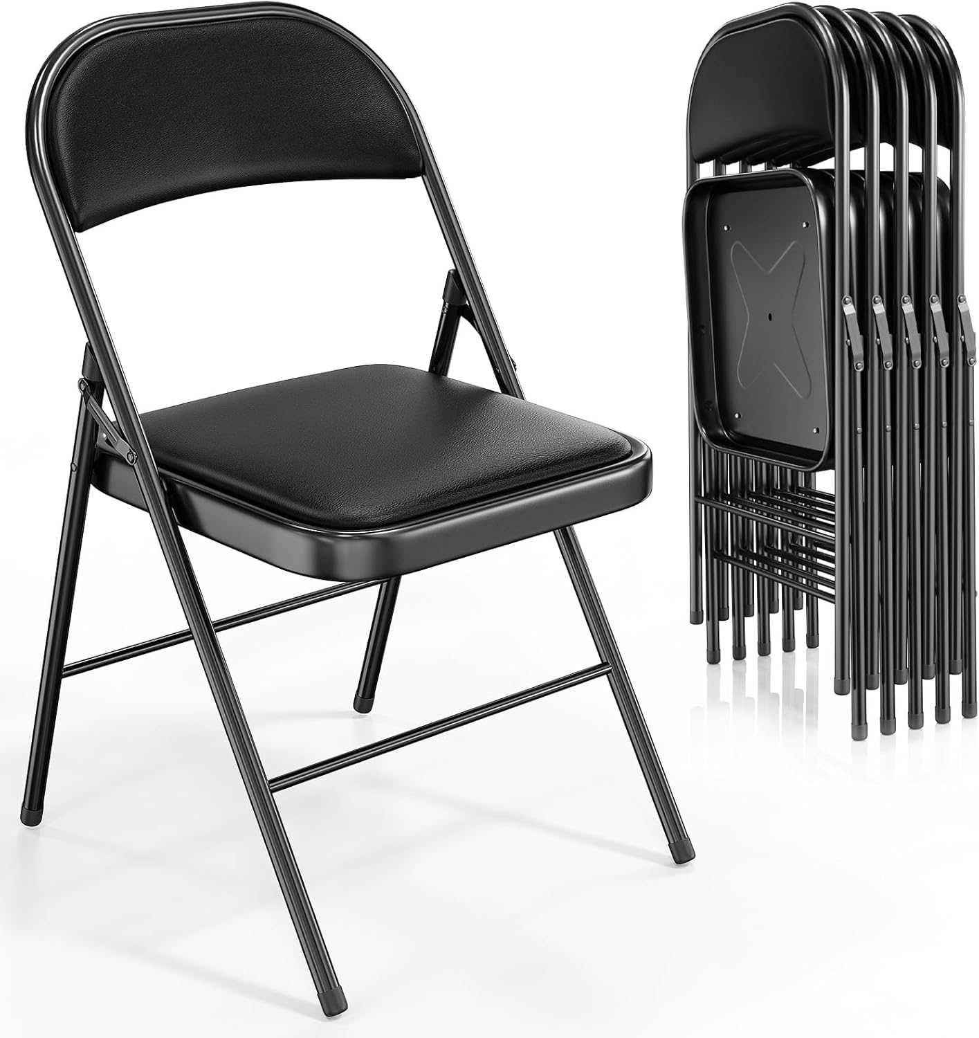 VINGLI Folding Chairs - 6 Pack with Padded Seats & Metal Frame, 350 lbs Capacity, Black