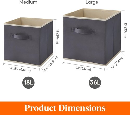 Lifewit Storage Cubes - Foldable Fabric Baskets for Home Organization | 11 Inch, 18L, Gray, 16 Pack