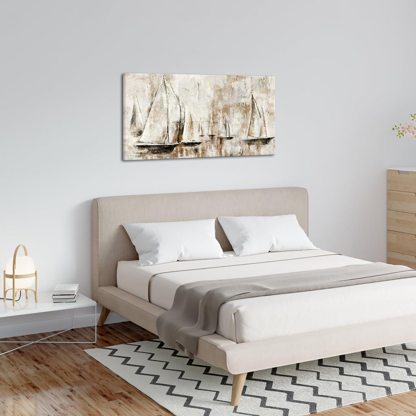 sechars Sailboats Painting Canvas Art Abstract Sailing Boats Wall Decor Rustic Nautical Theme Home Office Living Room Decorations 24x48 Inch (Brown)