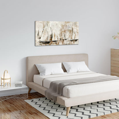 sechars Sailboats Painting Canvas Art Abstract Sailing Boats Wall Decor Rustic Nautical Theme Home Office Living Room Decorations 24x48 Inch (Brown)