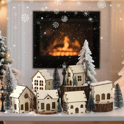 Pinkunn 19-Piece DIY Christmas Village Set - Mini Wooden Houses for Winter Decor | Perfect for Tabletop Display