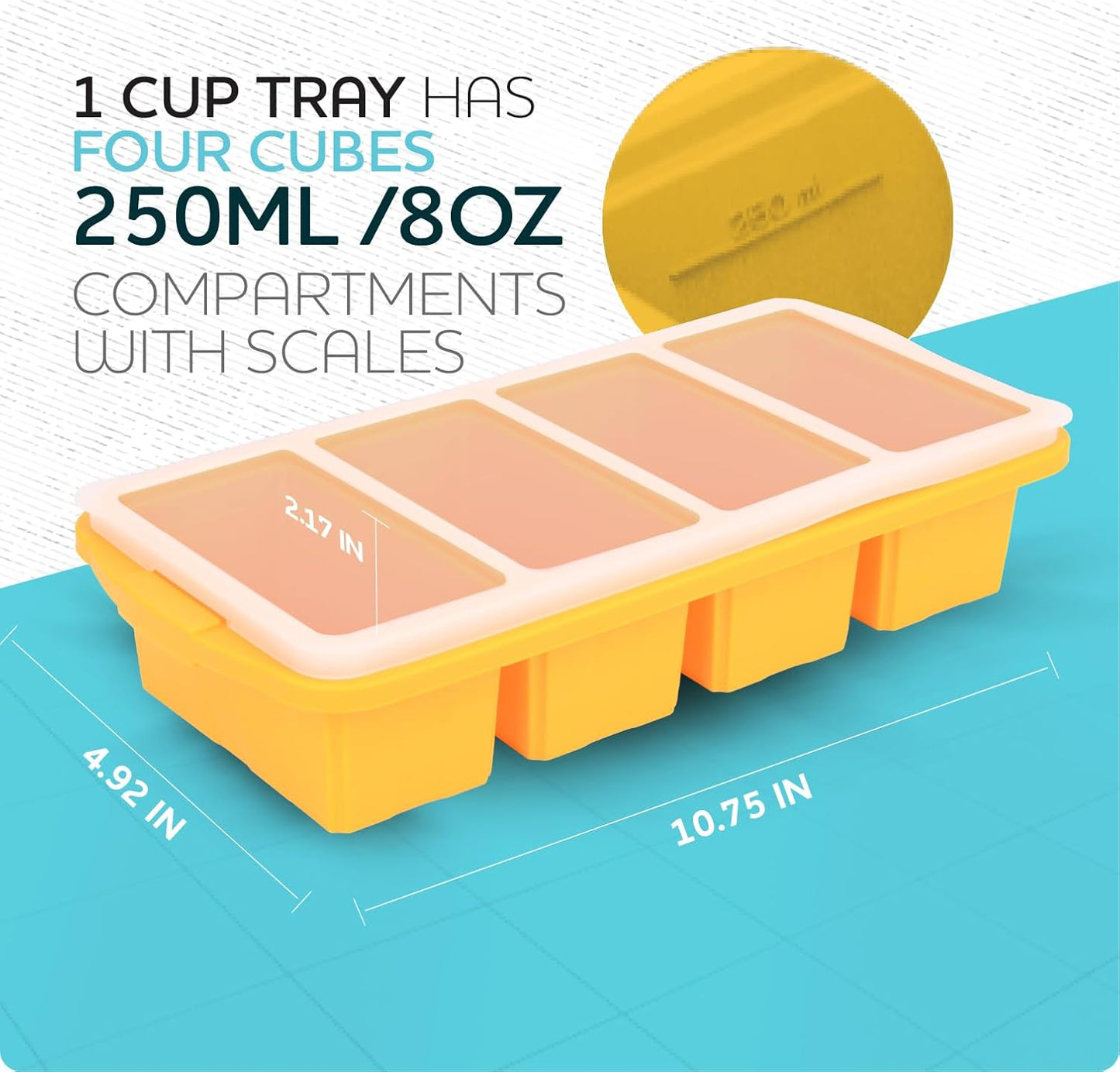 XOMOO Silicone Freezer Tray With Lid | Large Ice Cube Molds for Soup & Meal Prep - 2-Pack, Oven & Dishwasher Safe
