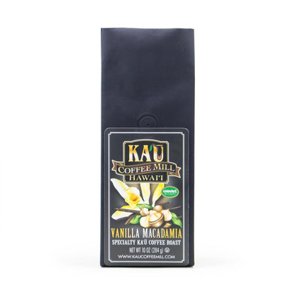 Ka'u Coffee Mill Vanilla Macadamia Nut Flavored Ground Coffee - Handcrafted Hawaiian Flavor Coffee Roast - Pure Kau Coffee - Handpicked Hawaii Grown Arabica Beans - Gourmet Small Batch Coffee - 10oz