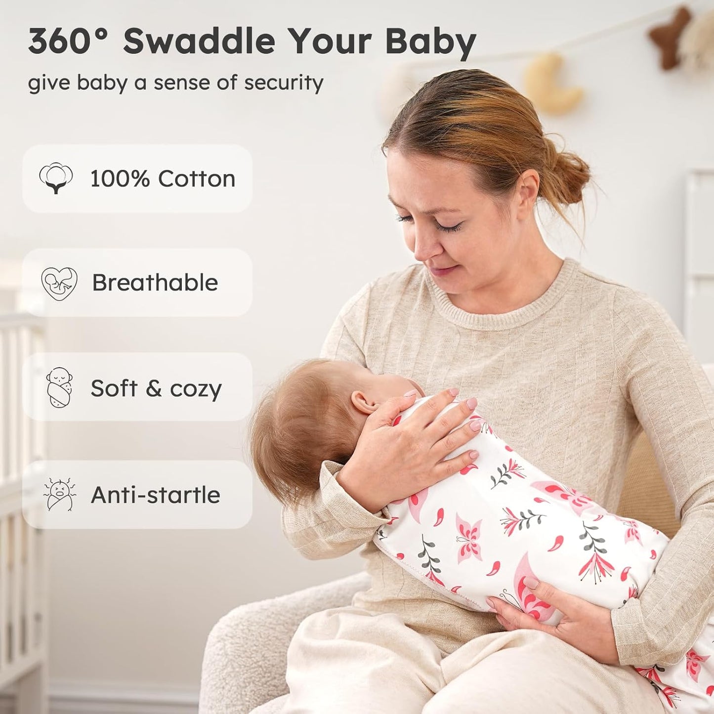 Yoofoss Baby Swaddles - 100% Cotton Adjustable Swaddle Sack | Soft & Breathable for Newborns (0-3 Months, 3 Pack)