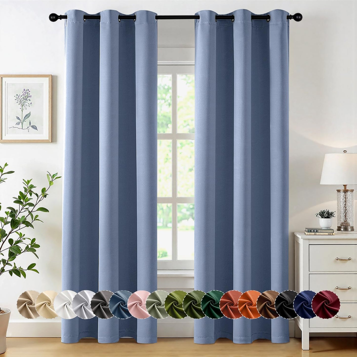 MIULEE Denim Blue Blackout Curtains - Thermal Insulated Room Darkening Drapes | 84 Inches Long, 2 Panels