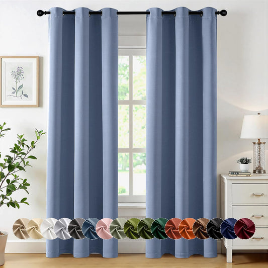 MIULEE Denim Blue Blackout Curtains - Thermal Insulated Room Darkening Drapes | 84 Inches Long, 2 Panels