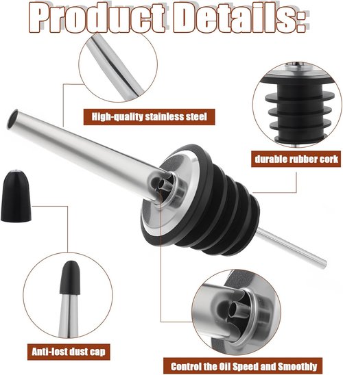 72 Pcs Stainless Steel Pour Spouts for Liquor Bottles with Rubber Dust Caps Tapered Bottle Pourers for Alcohol Olive Oil Wine Syrup Whiskey Bar Bartending Accessories