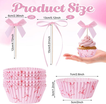 Regine Switzerland Pink Bow Cupcake Liners Set - 50 Cupcake Liners & 31 Bowknot Ribbons | Perfect for Parties & Celebrations