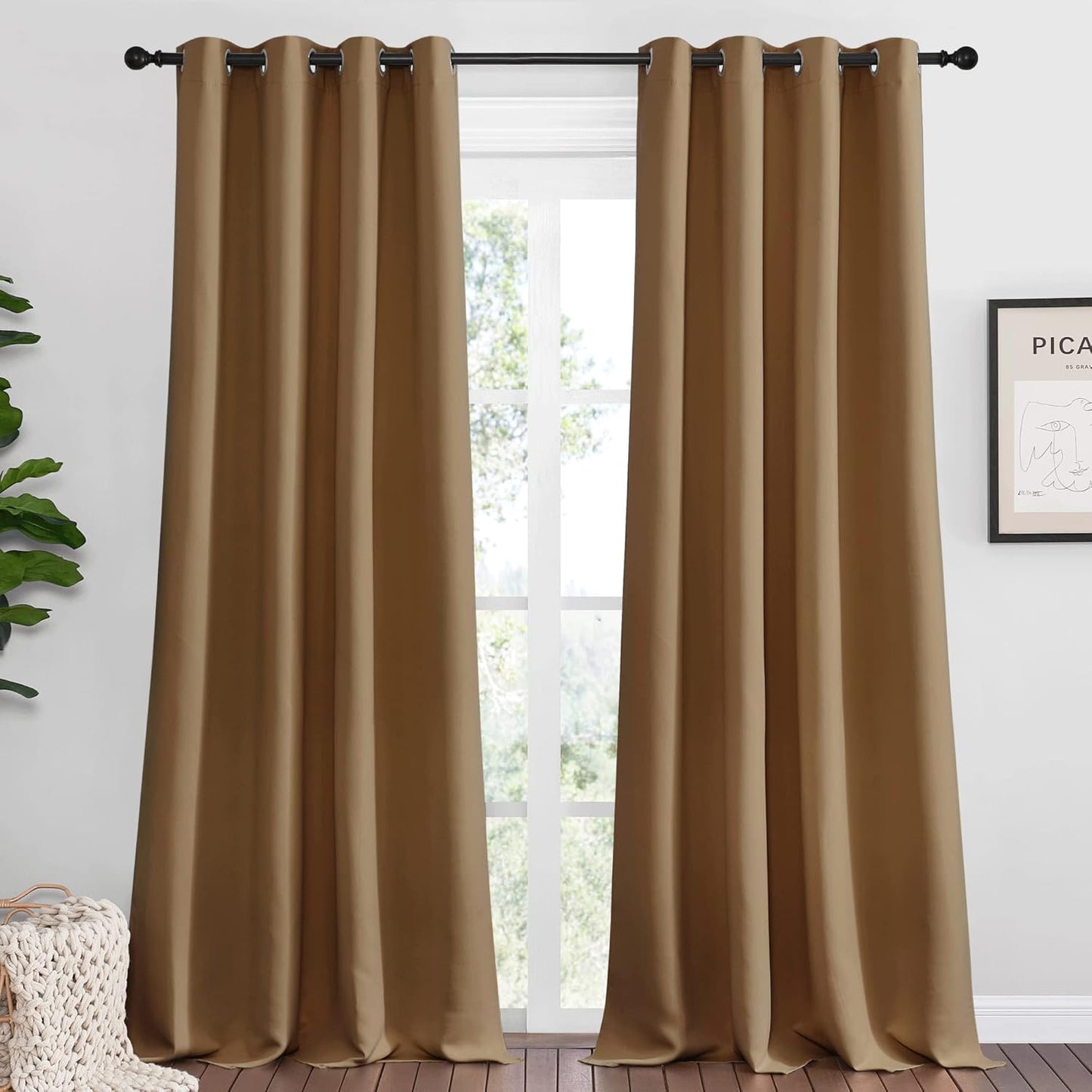 NICETOWN Blackout Curtains - Noise Reducing & Draft Blocking | 90-Inch Length, 2 Panels, Gold Brown