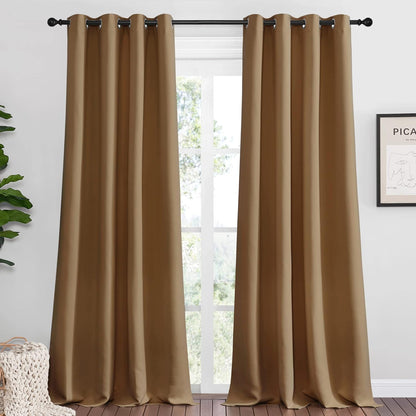 NICETOWN Blackout Curtains - Noise Reducing & Draft Blocking | 90-Inch Length, 2 Panels, Gold Brown