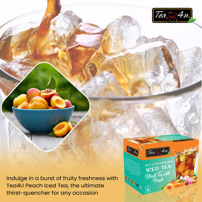 Tea4U Peach Iced TeaBags - Ideal Quality Cold and Hot Brew from Sri Lanka's Finest Leaves and Expertly Blended - Each Tea Bag Produces Half-Gallon Iced Tea - Convenient Packaging - 10 Count