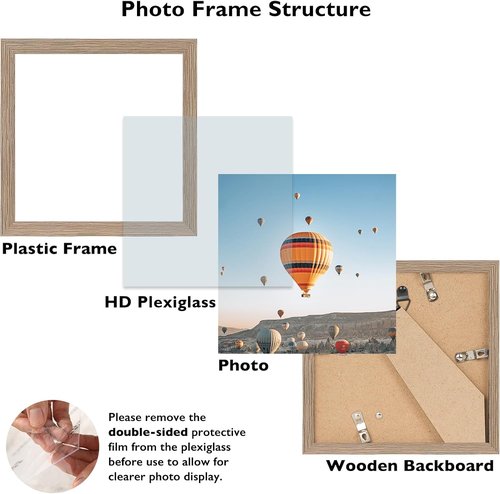 JCJMY 7x7 Picture Frame - Rustic Brown Wall Mount or Tabletop Display with Shatter-Resistant Plexiglass