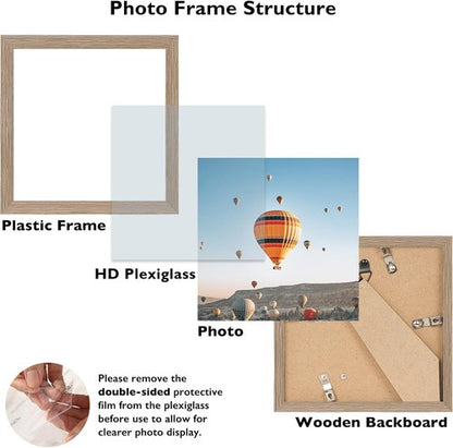 JCJMY 7x7 Picture Frame - Rustic Brown Wall Mount or Tabletop Display with Shatter-Resistant Plexiglass