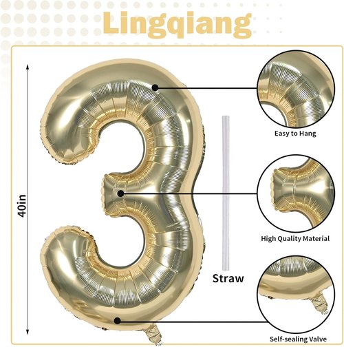 Champagne Gold Number Balloons - 40 Inch Light Gold Foil 3 & 0 for 30th Birthday Celebrations