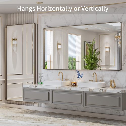 LOAAO Bronze Bathroom Mirror - 72”x36” Rounded Rectangle with Anti-Rust Metal Frame | Versatile Hanging Options