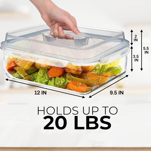 Large 4800 ML Glass Food Storage Container by [Brand Name] - Airtight Locking Lid | BPA-Free, Oven Safe for Vegetables, Fruits, and Casseroles
