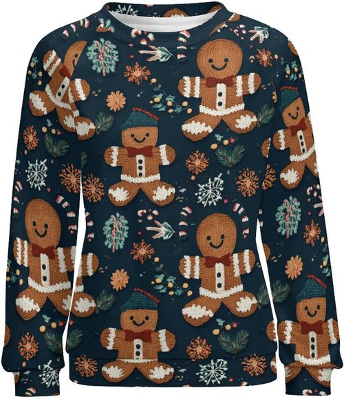 Domirica Gingerbread Sweatshirt - Women's Oversized Pullover | Cute Graphic for Winter Fashion 2024