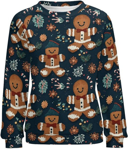 Domirica Gingerbread Sweatshirt - Women's Oversized Pullover | Cute Graphic for Winter Fashion 2024