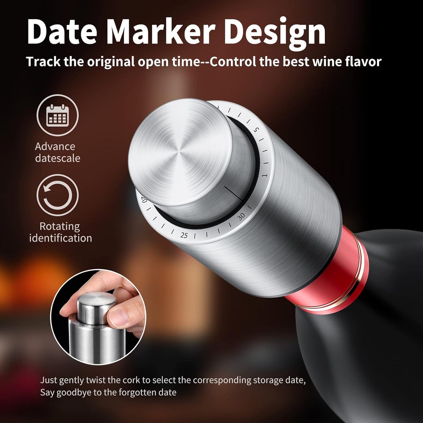 Wine Bottle Stoppers，2-in-1 Vacuum Wine Stopper，Stainless Steel Wine Savers, Reusable Wine Preserver, Vacuum Pump Corks Keep Wine Really Fresh, Best Gift Accessories,Hanlomele(1 Pack)
