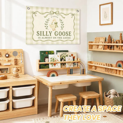Silly Goose Baby Shower Banner - Nursery Wall Decor 30x20, sily goose green, Linen Canvas