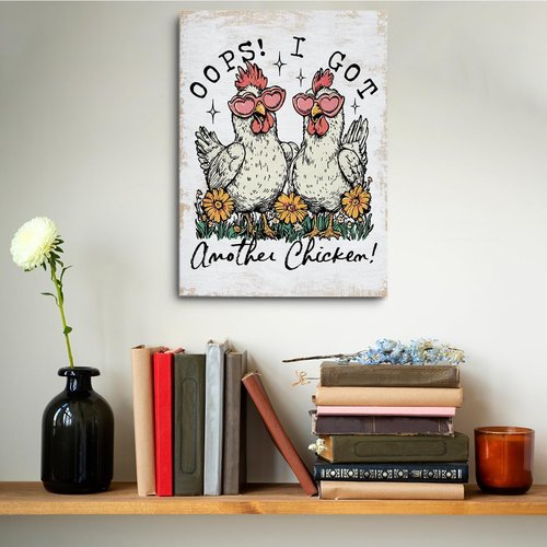 Funny Farm Animal | Chicken Decor Canvas Wall Art - Cute Floral Hen Framed Print for Home & Kitchen, 11.4x15 IN