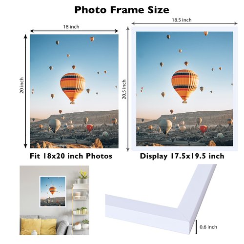 JCJMY 18x20 Picture Frame White for Poster Photo Picture, Horizontal and Vertical Formats for Wall Hanging, 18 x 20 Wall Gallery Poster Photo Frame for 18 by 20 Photos Posters, White