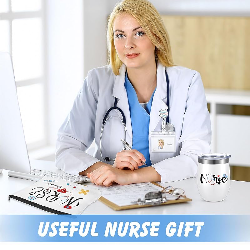 Nurse Gift Set with Tumbler, Keychain, Socks & Makeup Bag – White (Variation: White)